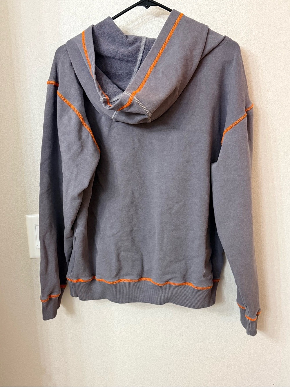 FR Gray Hooded Men's Pullover Hoody with Orange Stitching-men’s Medium - Picture 2 of 3